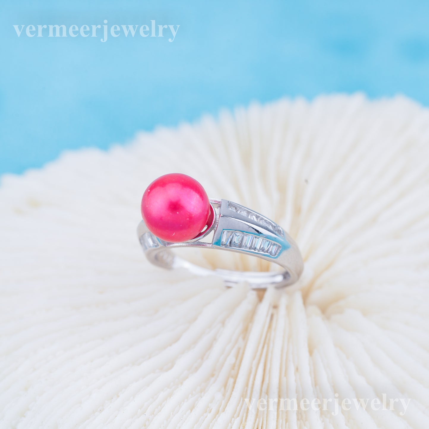 r010968 DIY 6-8mm Natural Freshwater pearl Ring accessory 925 sterling silver Adjustable size engagement jewelry ring for women