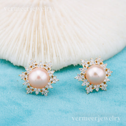 e010898 S925 pearl earring 925 sterling silver DIY 7-8mm Natural Freshwater pearl stud earring for women