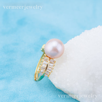 re010940 DIY 9-11mm Natural Freshwater pearl Ring accessory 925 sterling silver Adjustable size engagement ring for women