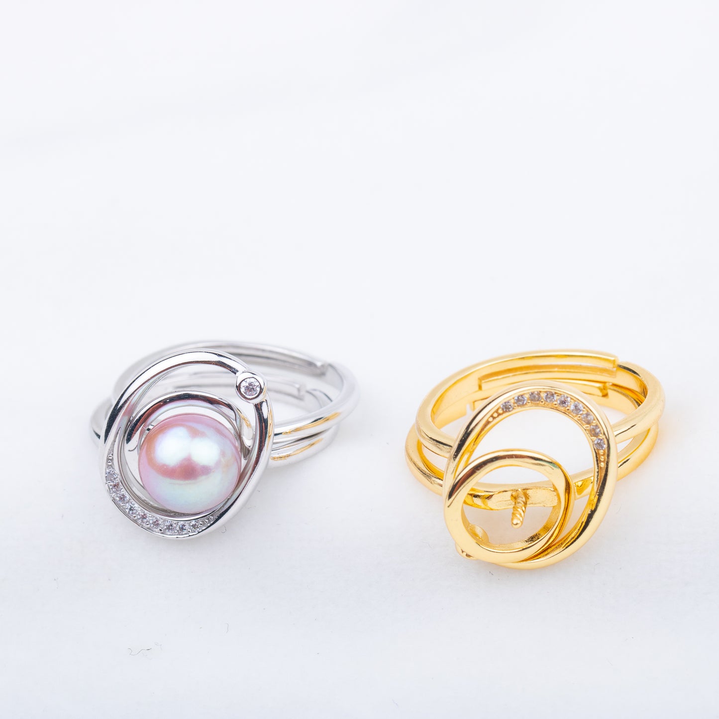 r040706 DIY 7-8mm Natural Freshwater pearl Ring accessory 925 sterling silver 2 in 1 ring for women