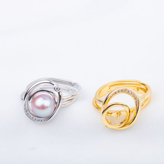 r040706 DIY 7-8mm Natural Freshwater pearl Ring accessory 925 sterling silver 2 in 1 ring for women