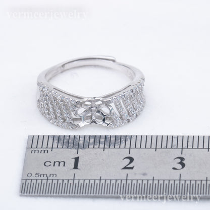 r010811 DIY 7-8mm Natural Freshwater pearl Ring accessory 925 sterling silver Adjustable size engagement jewelry ring for women