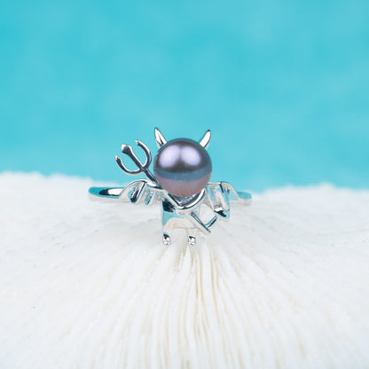 r040563 DIY 7-8mm Natural Freshwater pearl Ring accessory 925 sterling silver Adjustable size engagement jewelry ring for women
