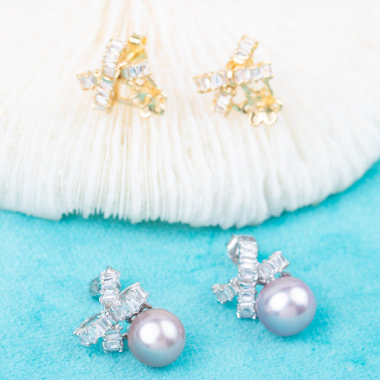 e010804 S925 pearl earring 925 sterling silver DIY 7-8mm Natural Freshwater pearl stud earring for women