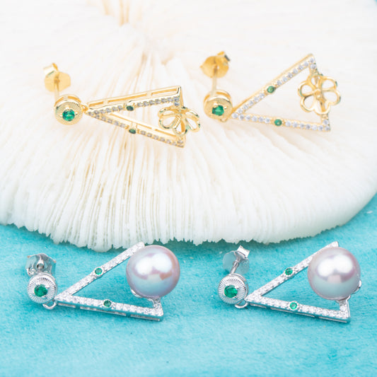 e010771 S925 pearl earring 925 sterling silver DIY 7-8mm Natural Freshwater pearl stud earring for women