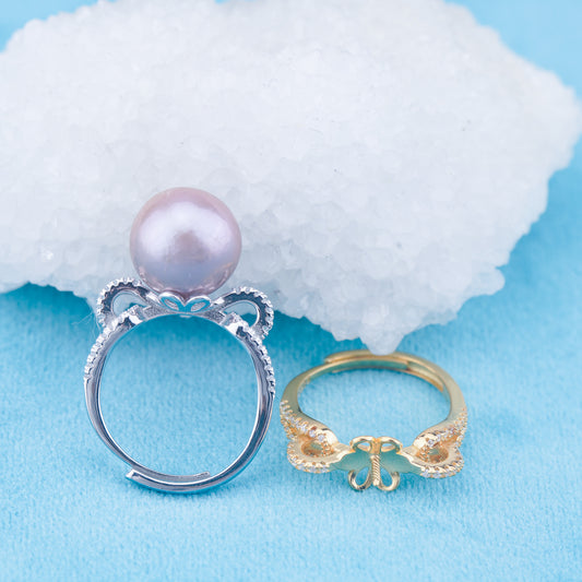re010945 DIY 9-11mm Natural Freshwater pearl Ring accessory 925 sterling silver Adjustable size engagement ring for women
