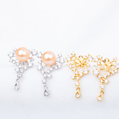 e010718 S925 pearl earring 925 sterling silver DIY 7-8mm Natural Freshwater pearl stud earring for women