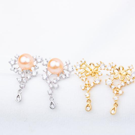 e010718 S925 pearl earring 925 sterling silver DIY 7-8mm Natural Freshwater pearl stud earring for women