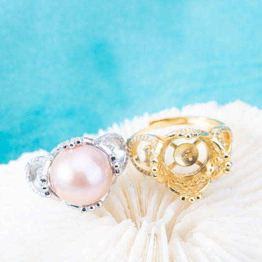 re010879 DIY 9-11mm Natural Freshwater pearl Ring accessory 925 sterling silver Adjustable size engagement ring for women
