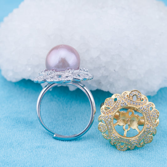 re010955 DIY 9-11mm Natural Freshwater pearl Ring accessory 925 sterling silver Adjustable size engagement ring for women