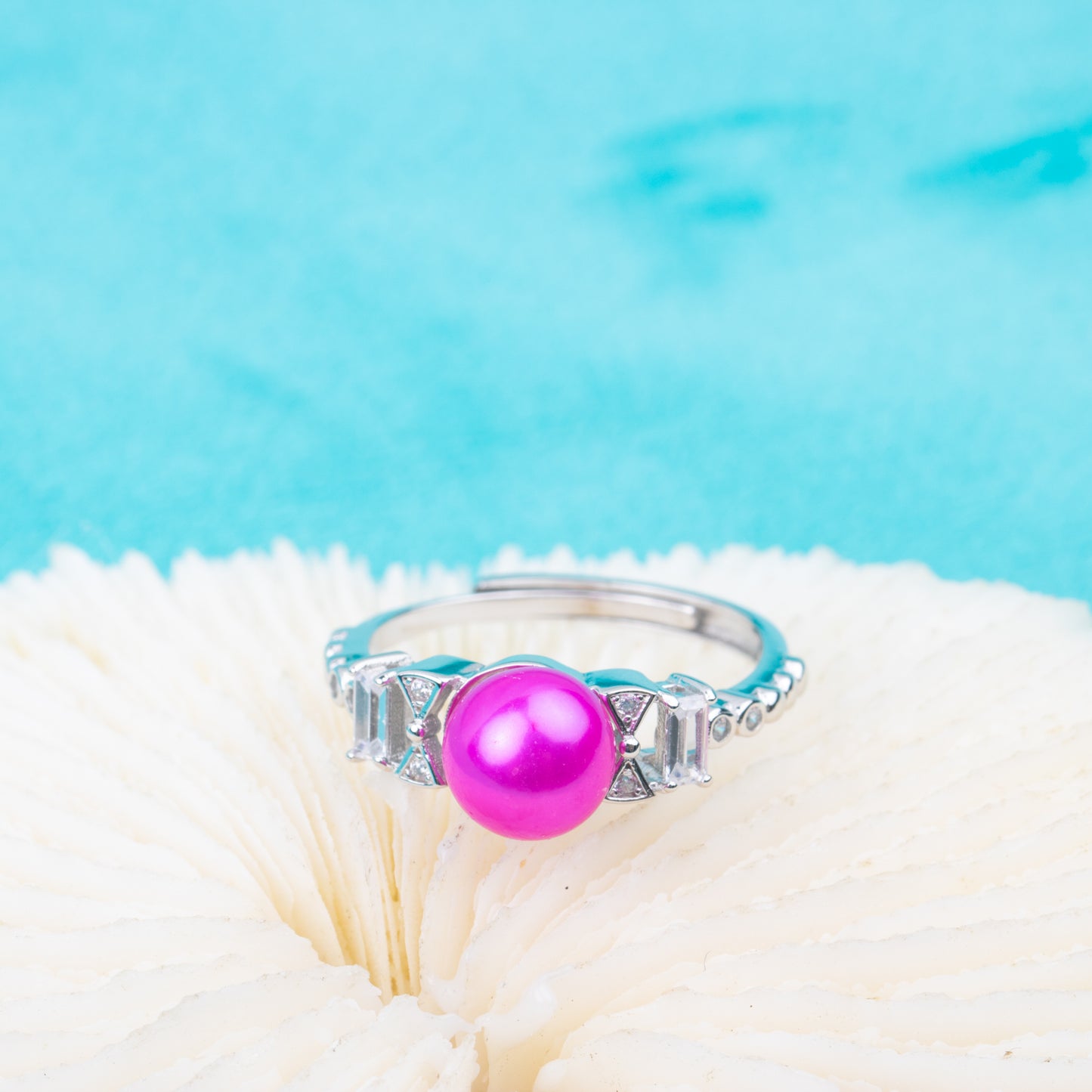 r010858DIY 6-8mm Natural Freshwater pearl Ring accessory 925 sterling silver Adjustable size engagement jewelry ring for women
