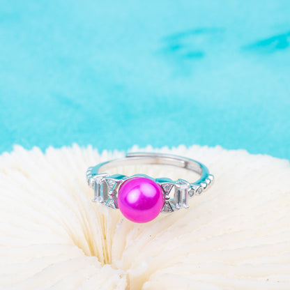 r010858DIY 6-8mm Natural Freshwater pearl Ring accessory 925 sterling silver Adjustable size engagement jewelry ring for women