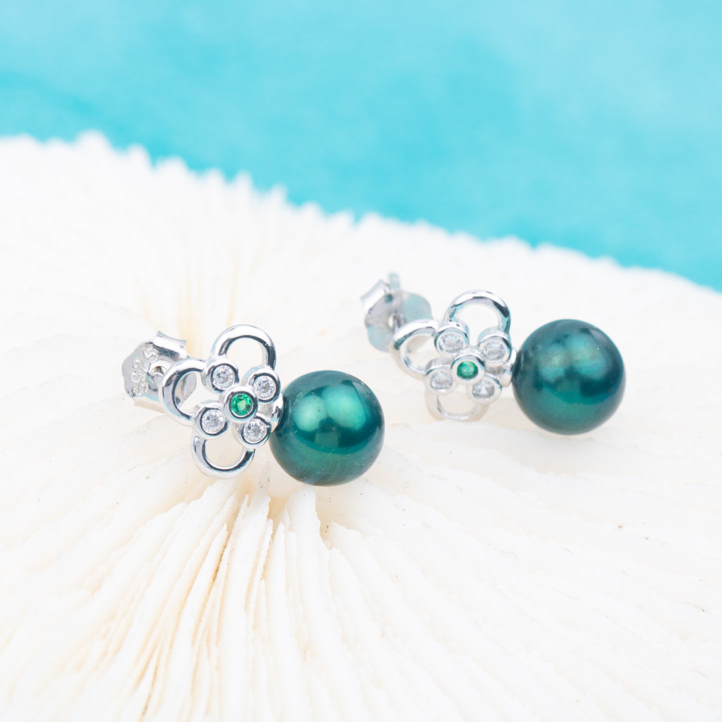 e010750 S925 pearl earring 925 sterling silver DIY 7-8mm Natural Freshwater pearl stud earring for women