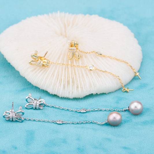 e010896 S925 pearl earring 925 sterling silver DIY 7-8mm Natural Freshwater pearl stud earring for women