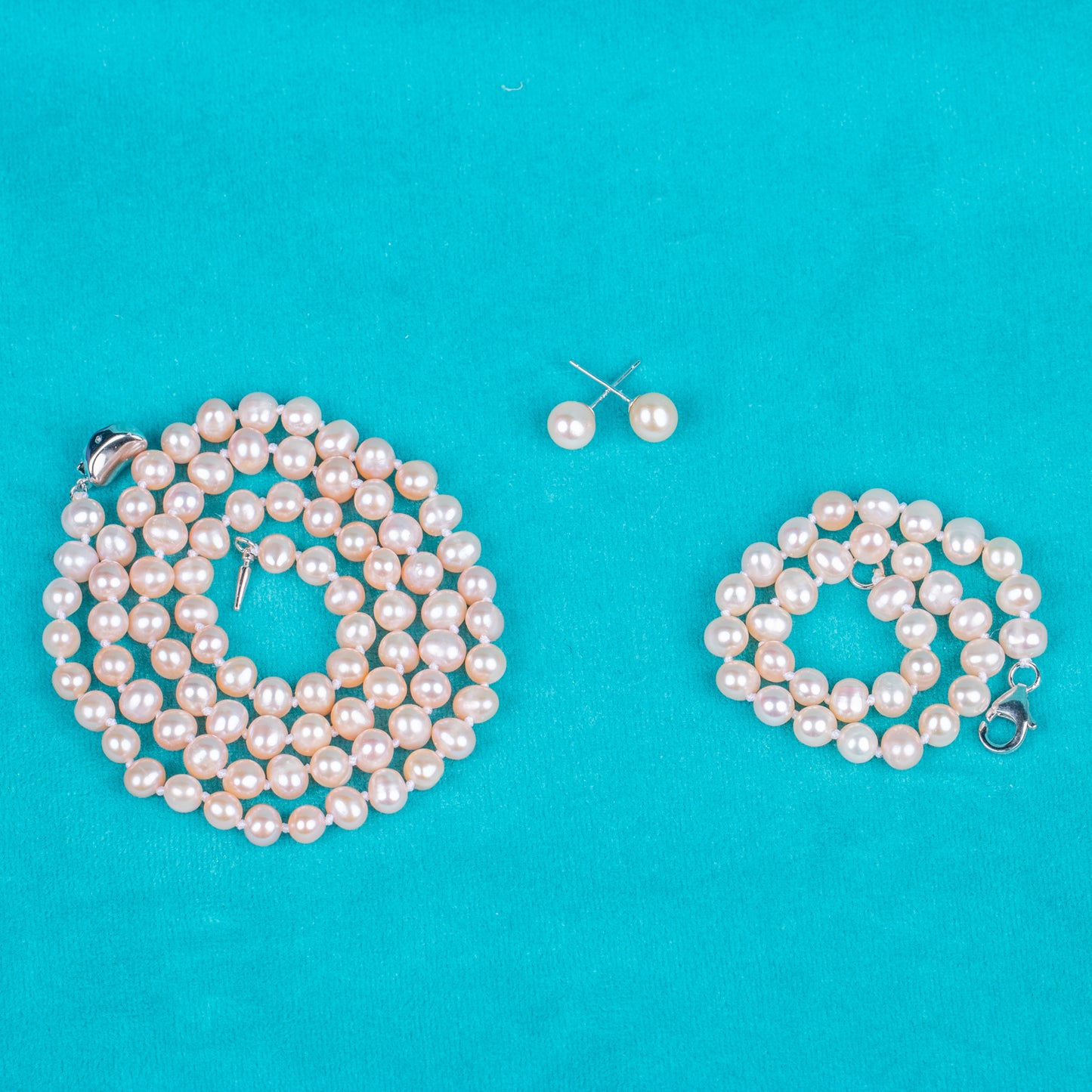 925 silver clasp natural pink about round AAA real natural 5-6 mm pearl women jewelry necklace set