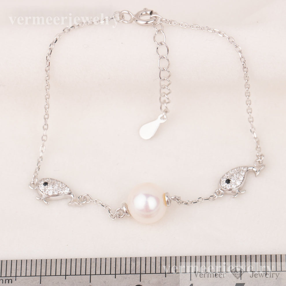 b020163 DIY 7-8mm Natural Freshwater pearl bracelet accessory 925 sterling silver adjustable chain bracelet for women