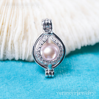 C030132 sterling silver Freshwater pearl cage pendant necklace jewelry locket for pearl party