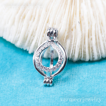 C030132 sterling silver Freshwater pearl cage pendant necklace jewelry locket for pearl party