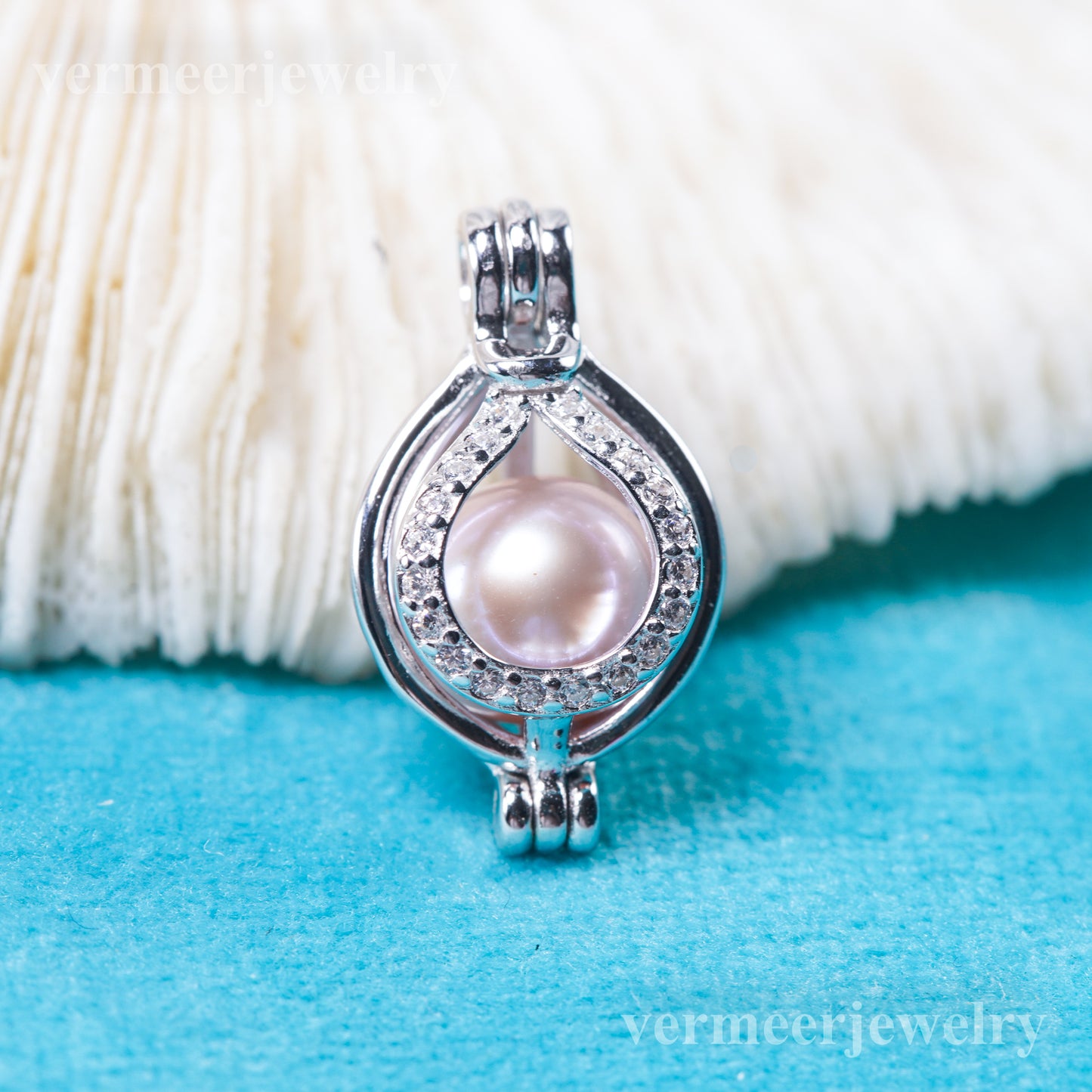 C030132 sterling silver Freshwater pearl cage pendant necklace jewelry locket for pearl party