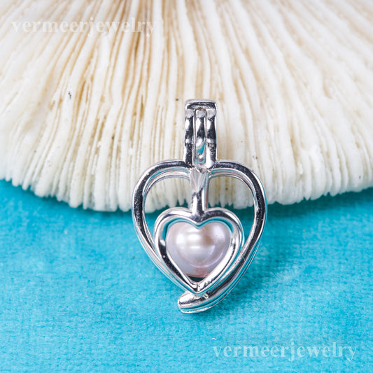 C030133 sterling silver Freshwater pearl cage pendant necklace jewelry locket for pearl party