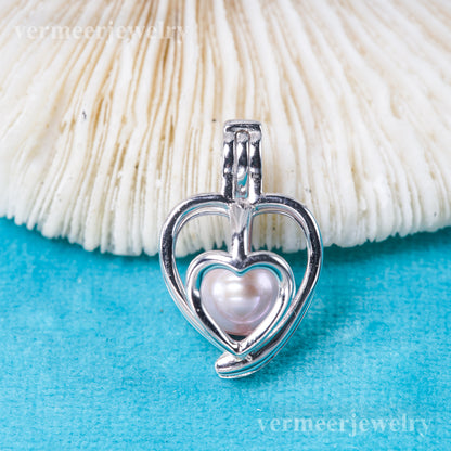 C030133 sterling silver Freshwater pearl cage pendant necklace jewelry locket for pearl party