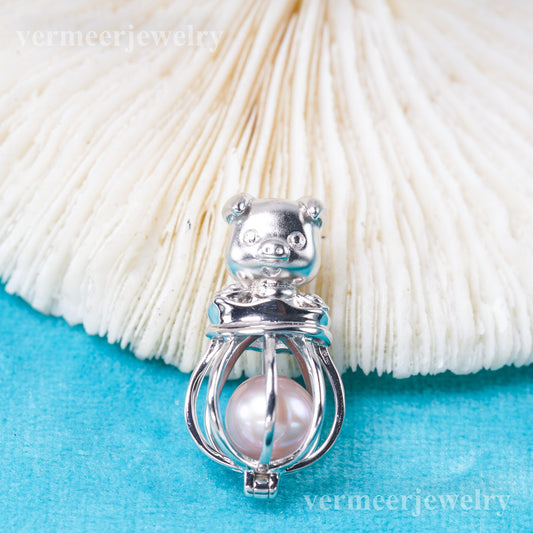 C030135 sterling silver Freshwater pearl cage pendant necklace jewelry locket for pearl party