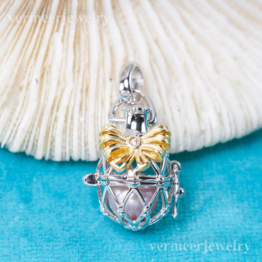 C030136 sterling silver Freshwater pearl cage pendant necklace jewelry locket for pearl party