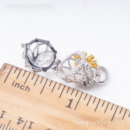 C030136 sterling silver Freshwater pearl cage pendant necklace jewelry locket for pearl party