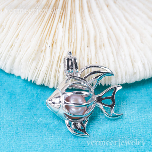 C030138 sterling silver Freshwater pearl cage pendant necklace jewelry locket for pearl party