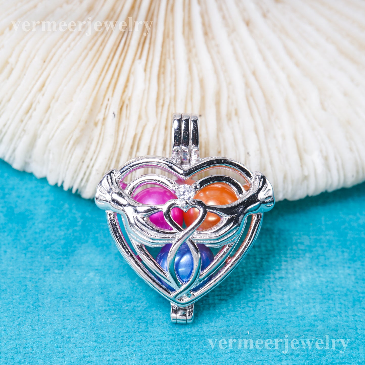C030141 sterling silver Freshwater pearl cage pendant necklace jewelry locket for pearl party