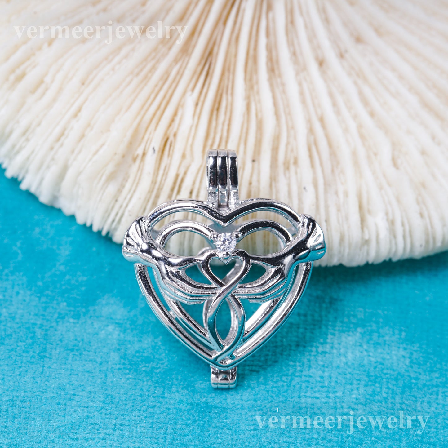 C030141 sterling silver Freshwater pearl cage pendant necklace jewelry locket for pearl party