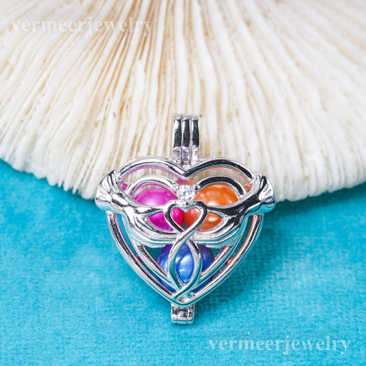 C030141 sterling silver Freshwater pearl cage pendant necklace jewelry locket for pearl party