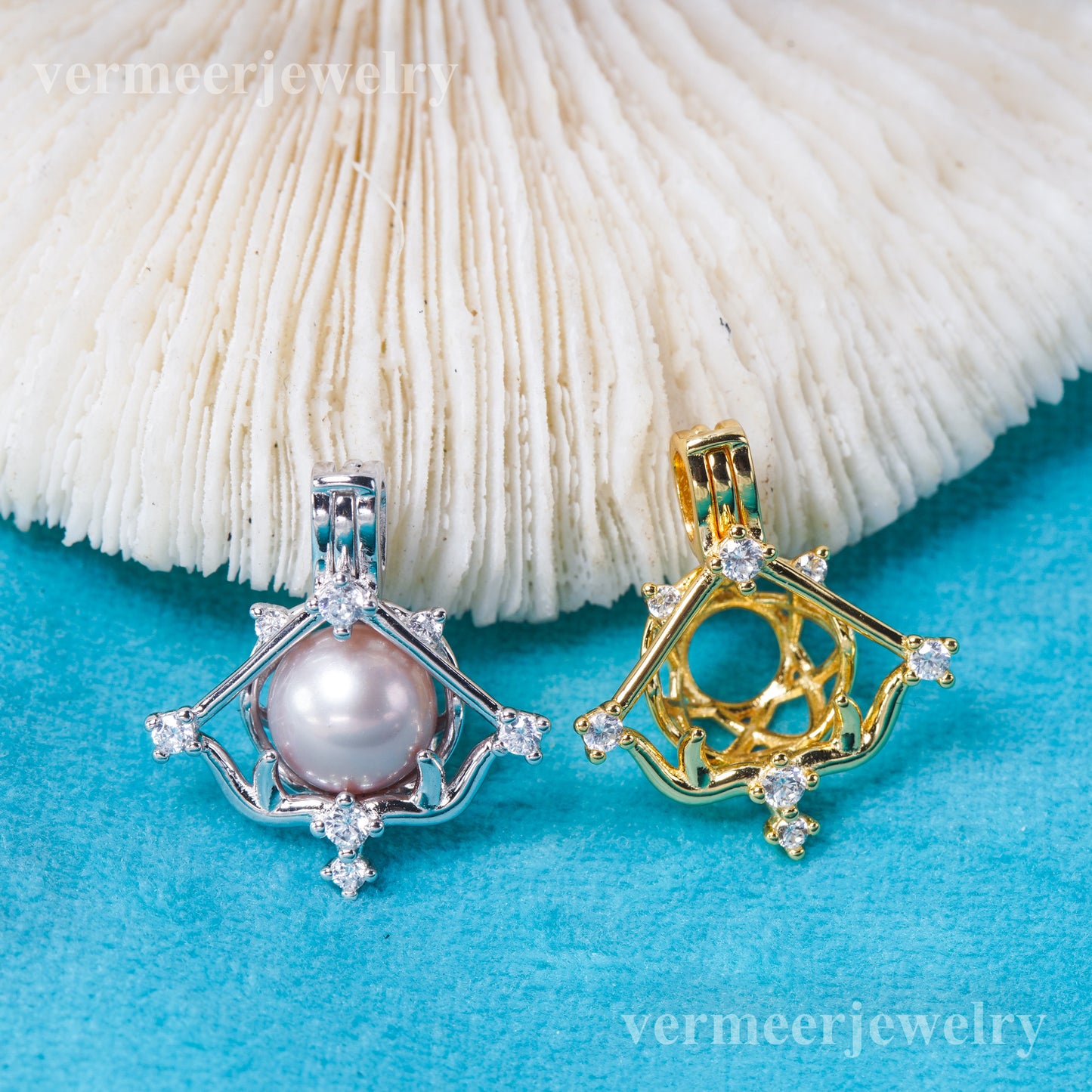 C030143 sterling silver Freshwater pearl cage pendant necklace jewelry locket for pearl party