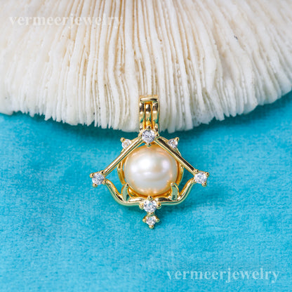 C030143 sterling silver Freshwater pearl cage pendant necklace jewelry locket for pearl party