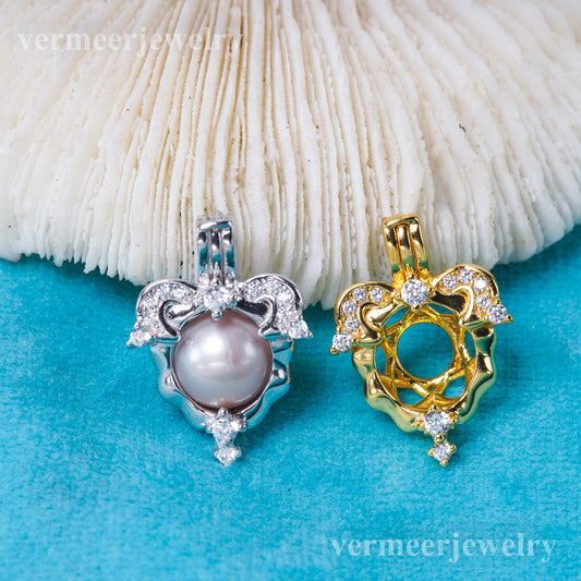 C030144 sterling silver Freshwater pearl cage pendant necklace jewelry locket for pearl party