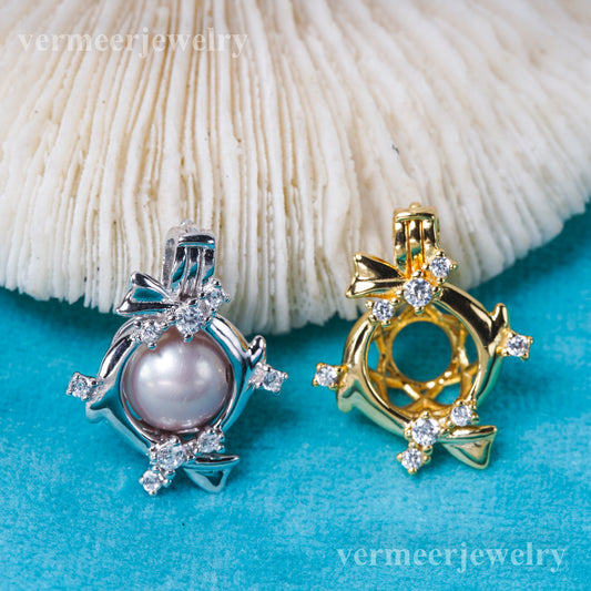 C030145 sterling silver Freshwater pearl cage pendant necklace jewelry locket for pearl party