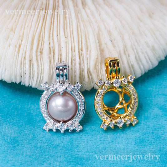 C030147 sterling silver Freshwater pearl cage pendant necklace jewelry locket for pearl party