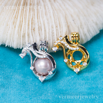 C030148 sterling silver Freshwater pearl cage pendant necklace jewelry locket for pearl party