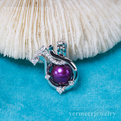 C030148 sterling silver Freshwater pearl cage pendant necklace jewelry locket for pearl party