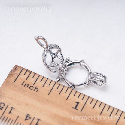 C030149 sterling silver Freshwater pearl cage pendant necklace jewelry locket for pearl party