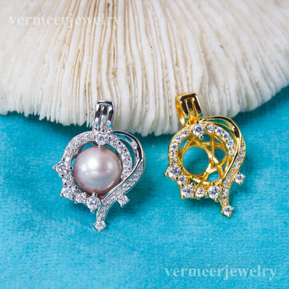 C030150 sterling silver Freshwater pearl cage pendant necklace jewelry locket for pearl party