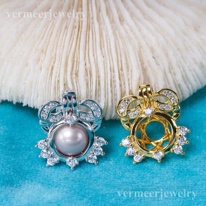 C030152 sterling silver Freshwater pearl cage pendant necklace jewelry locket for pearl party