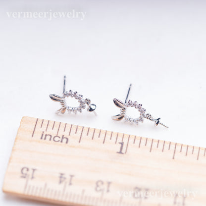 e010900 S925 pearl earring 925 sterling silver DIY 7-8mm Natural Freshwater pearl stud earring for women