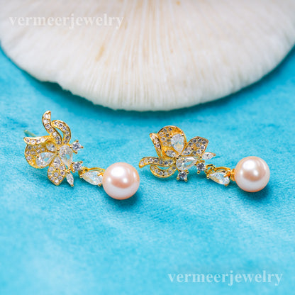 e010907 S925 pearl earring 925 sterling silver DIY 7-8mm Natural Freshwater pearl stud earring for women