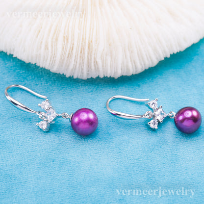 e010915 S925 pearl earring 925 sterling silver DIY 7-8mm Natural Freshwater pearl stud earring for women