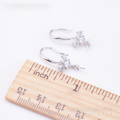 e010915 S925 pearl earring 925 sterling silver DIY 7-8mm Natural Freshwater pearl stud earring for women