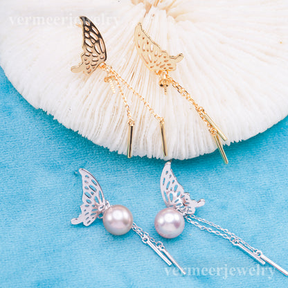 e010918 S925 pearl earring 925 sterling silver DIY 7-8mm Natural Freshwater pearl stud earring for women