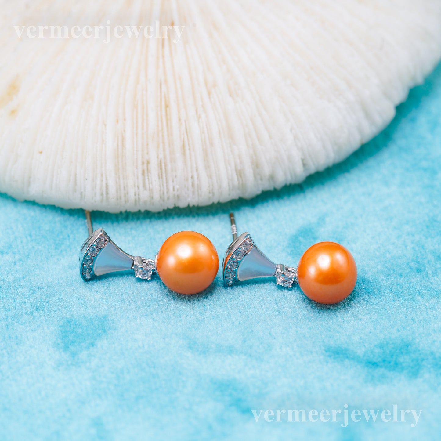 e010923 S925 pearl earring 925 sterling silver DIY 7-8mm Natural Freshwater pearl stud earring for women