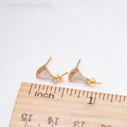 e010923 S925 pearl earring 925 sterling silver DIY 7-8mm Natural Freshwater pearl stud earring for women