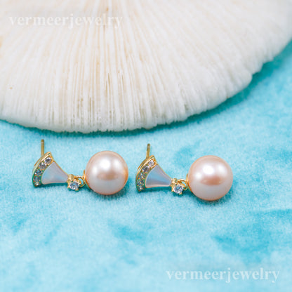 e010923 S925 pearl earring 925 sterling silver DIY 7-8mm Natural Freshwater pearl stud earring for women